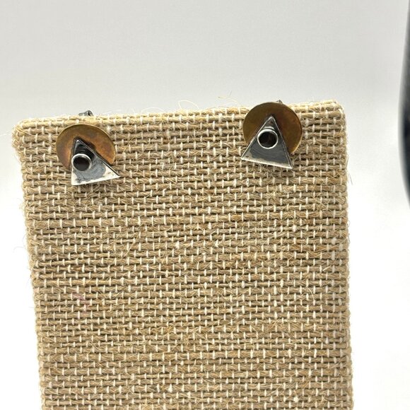 Vintage 1990's Pair of Earrings with Mixed Metal Geometric Layered Design - Picture 4 of 4